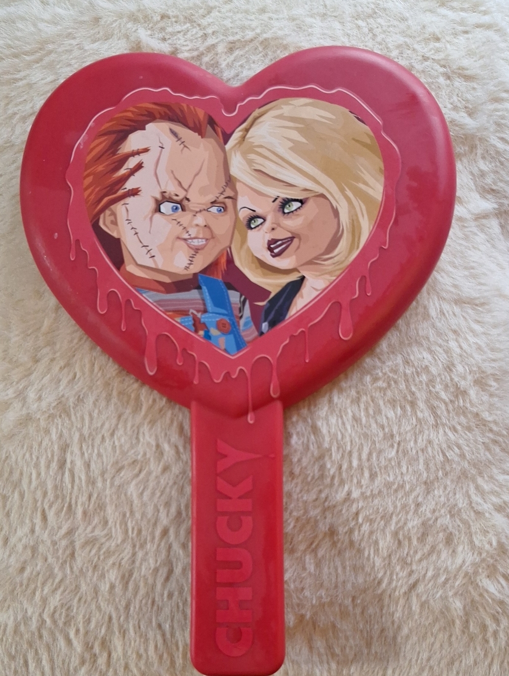 Glamlite Heart-Shaped Hand Mirror in Red.. Chucky & Tiffany